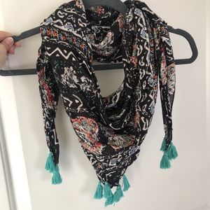 Maurices Black Patterned Square Scarf w/ Tassles